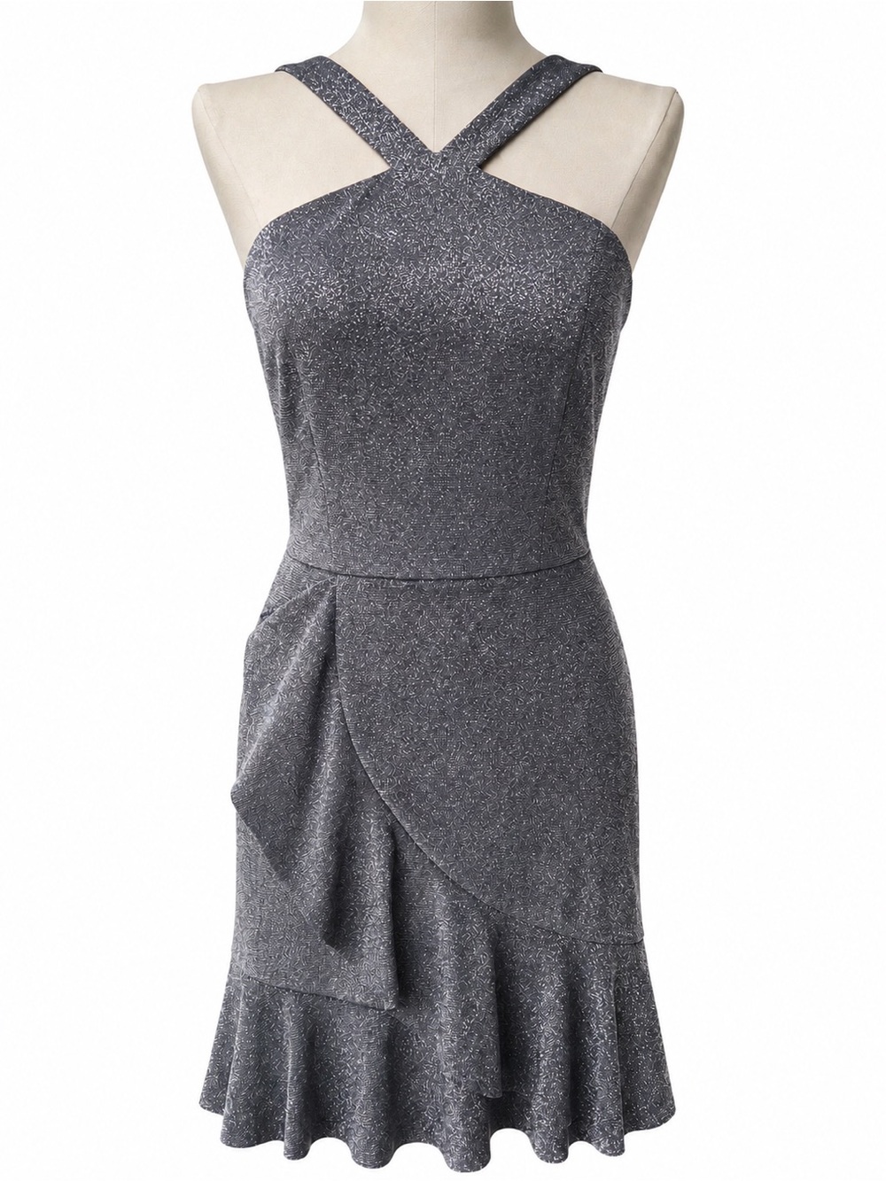 BCX Sparkle Cross-Back Mini Dress in Grey